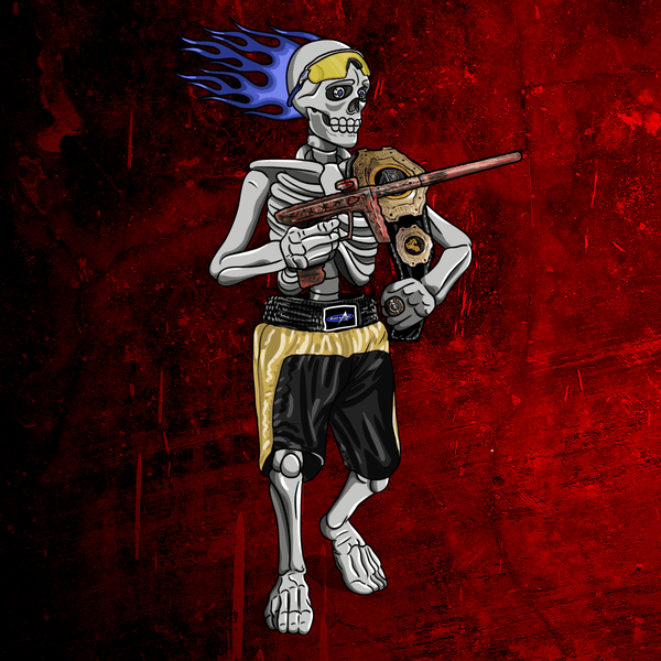 Adrenaline Skully NFT - Carnage ใน Champion ใส่แว่นกันแดดและแหวน - Adrenaline