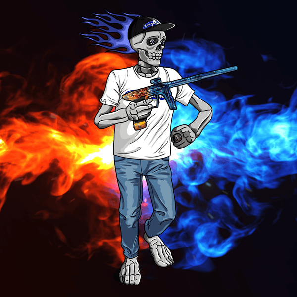 Adrenaline Skully NFT - ไฟร์สตอร์มแบบลำลองพร้อมหมวกและแหวน - Adrenaline