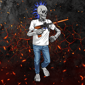 Adrenaline Skully NFT - Hellfire สไตล์แคชชวลพร้อมโมฮอว์กเปลวไฟและแหวน - Adrenaline