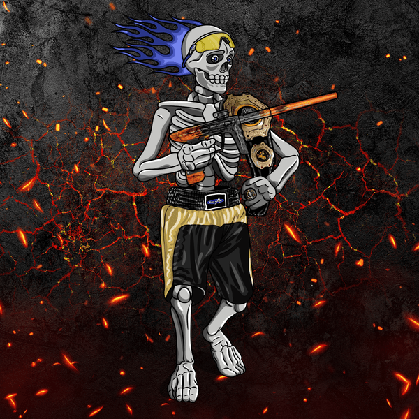 Adrenaline Skully NFT - Hellfire ในชุด Champion พร้อมแว่นกันแดดและแหวน - Adrenaline