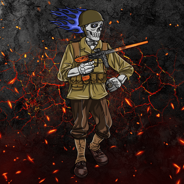 Adrenaline Skully NFT - Hellfire in WW2 with Helmet and Ring - Adrenaline