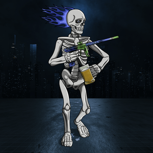 Adrenaline Skully NFT - โจ๊กเกอร์ในชุดโครงกระดูกถือแก้ว - Adrenaline