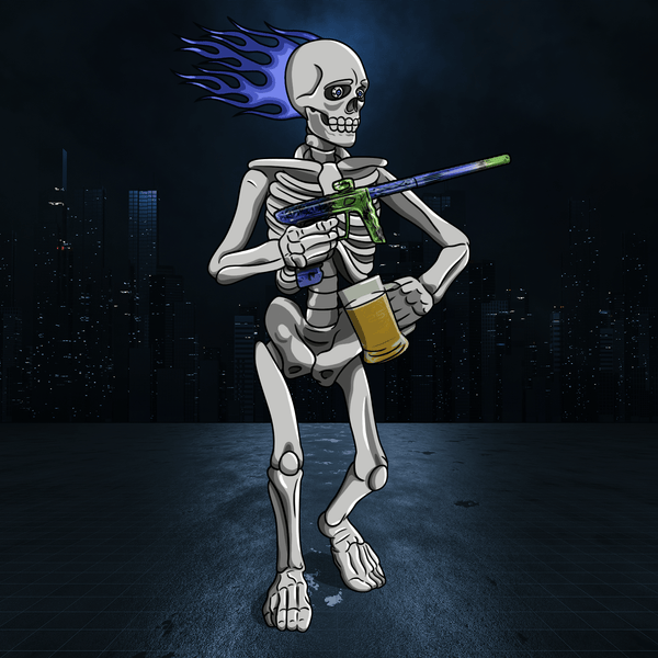 Adrenaline Skully NFT - โจ๊กเกอร์ในชุดโครงกระดูกถือแก้ว - Adrenaline